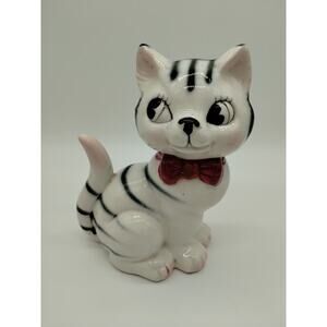 Fabulous Vintage Porcelain Japan Kitty Cat Black Stripe 6.5 Inches